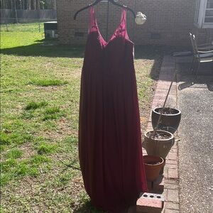 Azazie Burgundy Lace & Chiffon Maxi Dress